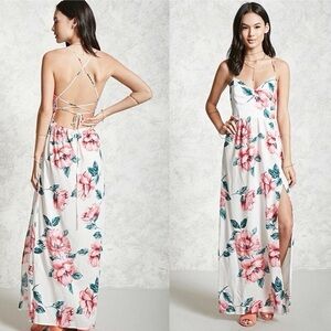 Forever 21 White Maxi Dress with Pink Floral Print